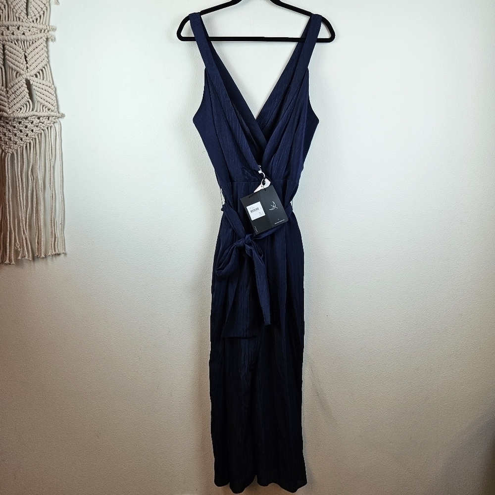 THE FIFTH LABEL GILDED SURPLICE JUMPSUIT - Navy NWT L Wide Leg Cropped
